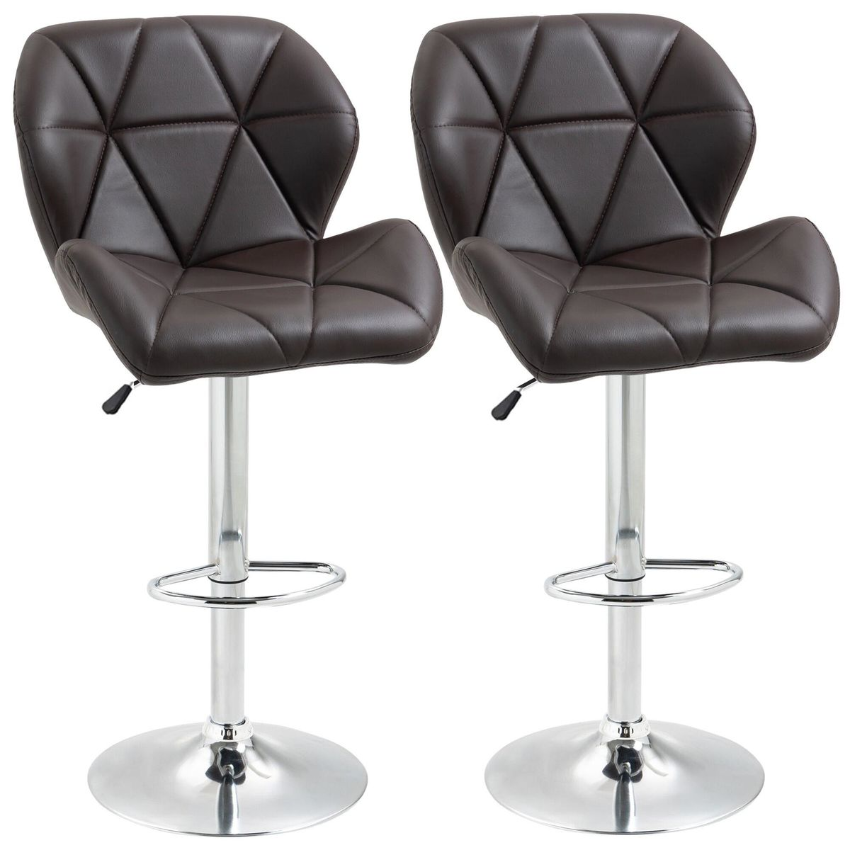 2 x Modern Diamond Padded Bar Stools - Brown