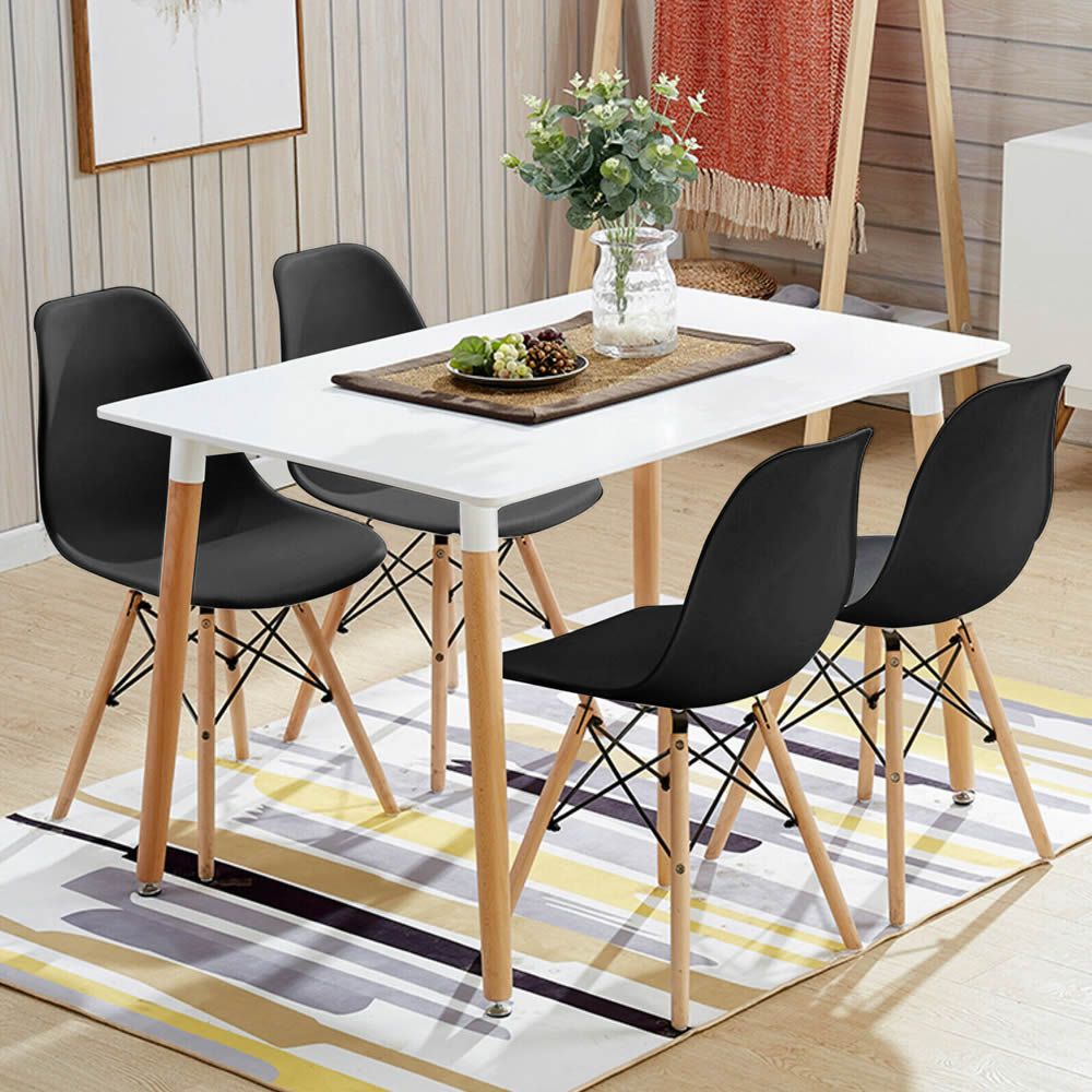 5 In 1 Nordic Design Rectangular Dining Table and Chairs (Assembled) Black