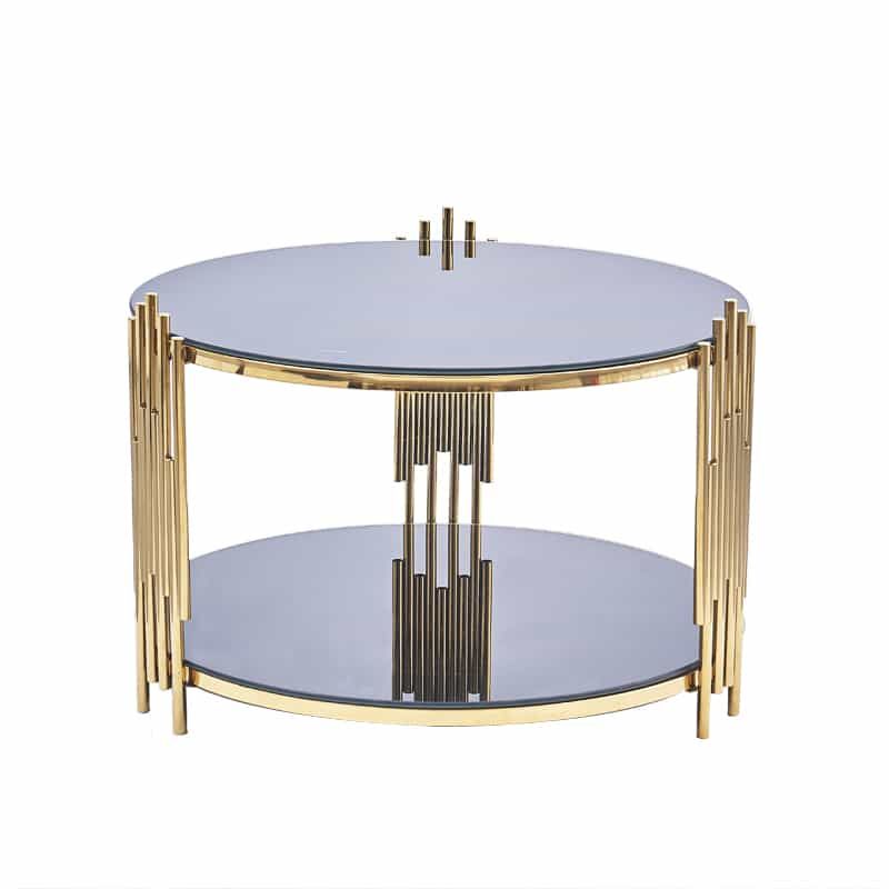 Coffee Tables - Gold Frame - Rounded Black Glass Top