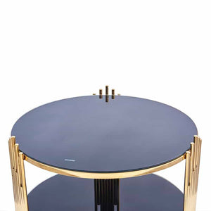 Coffee Tables - Gold Frame - Rounded Black Glass Top