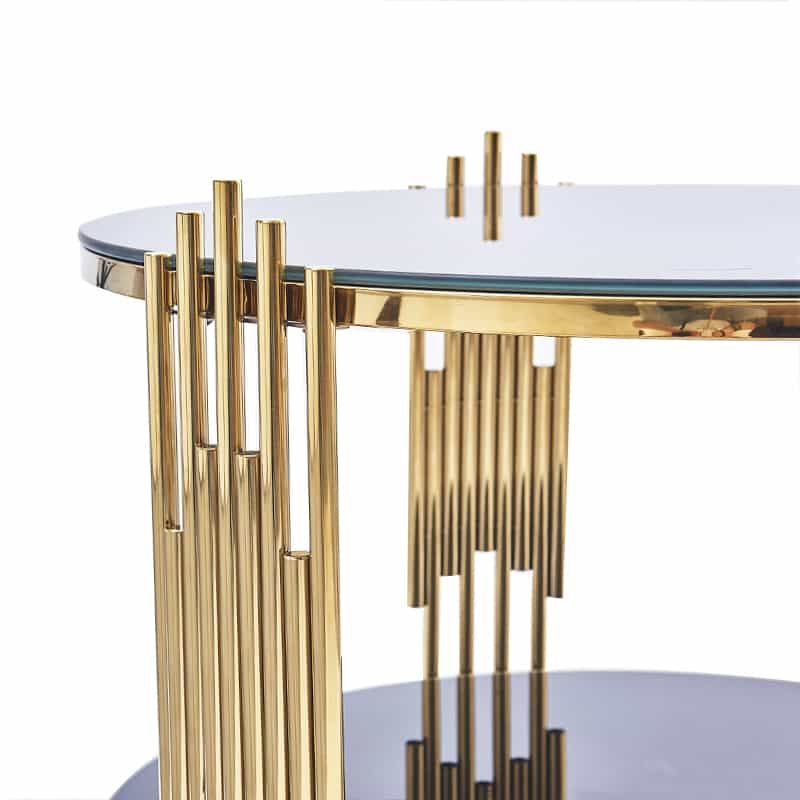 Coffee Tables - Gold Frame - Rounded Black Glass Top