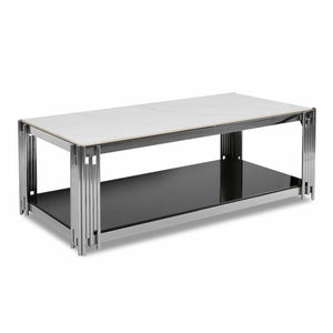 Coffee Tables - Rectangular Faux Marble Top with Steel Frame