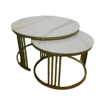 Load image into Gallery viewer, Round Nesting Tables with Satin Gold Trim - Set of 2
