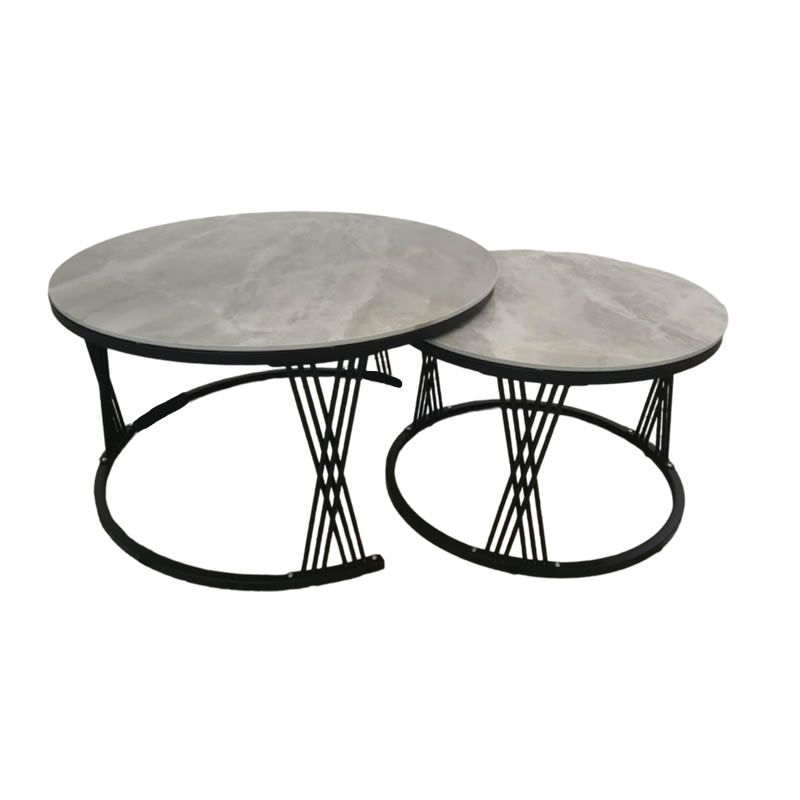 Set of Two Round Coffee Tables with Grey Ceramic Top