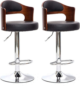 Adjustable Bar Stool Chair with Metal Height and Leather / Wood