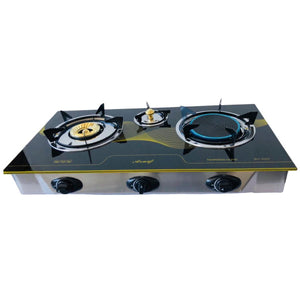 3-Burner Tempered Glass Panel Gas Stove with Heat Distribution Plate