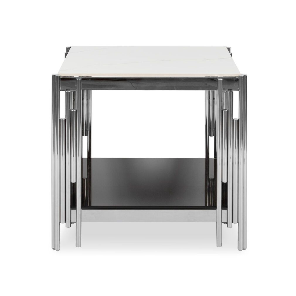 Side / End Tables - Faux Marble Top - With Stainless Steel Base