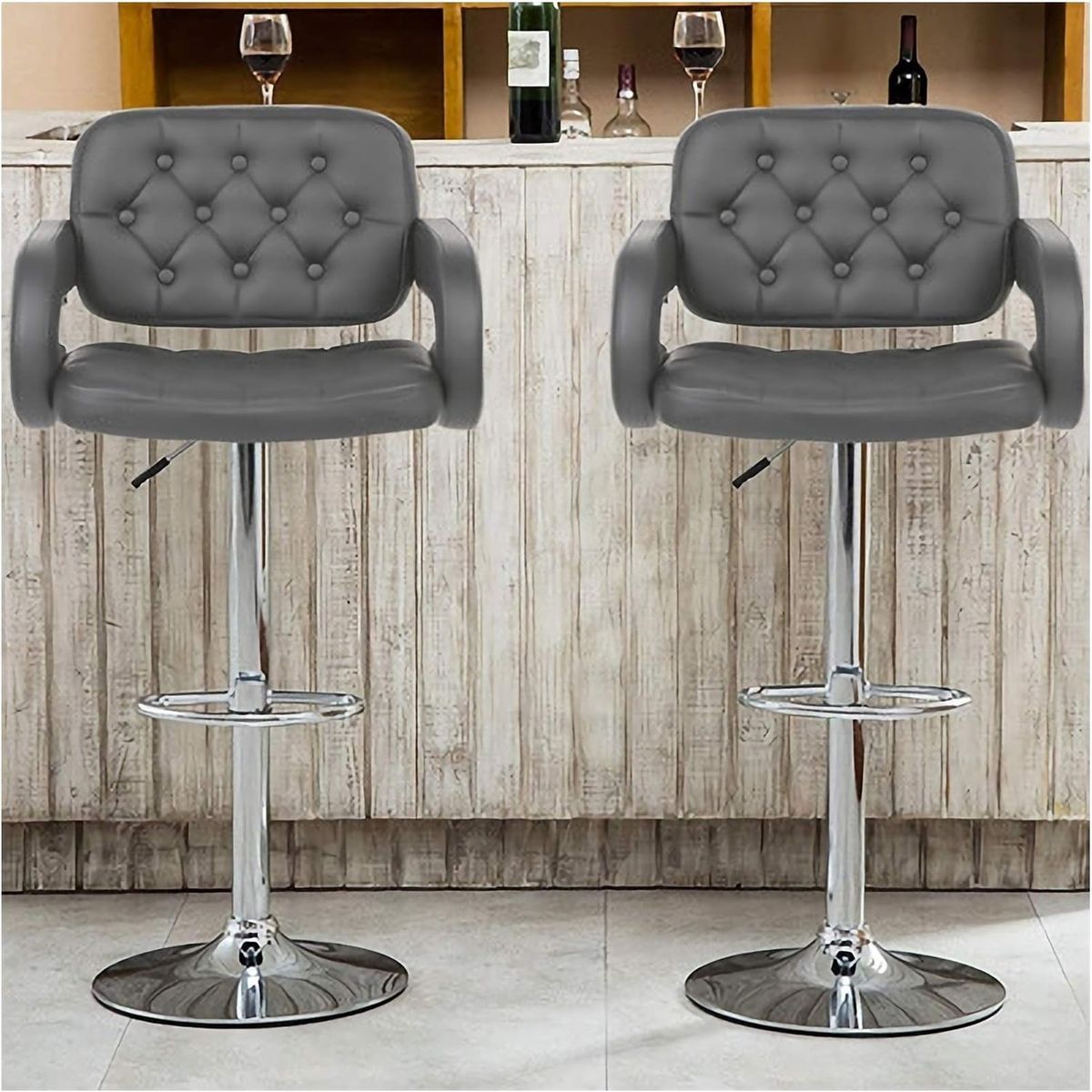 Bar Stools / Kitchen Breakfast Chairs - Set of Two - Grey Colour