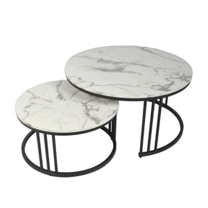 Coffee Tables - Nesting Set - Grey Faux Marble Top - Black Frame Colour