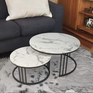 Coffee Tables - Nesting Set - Grey Faux Marble Top - Black Frame Colour