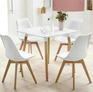 Dining Suite / Set - White Square Dining Table with Four Padded Chairs