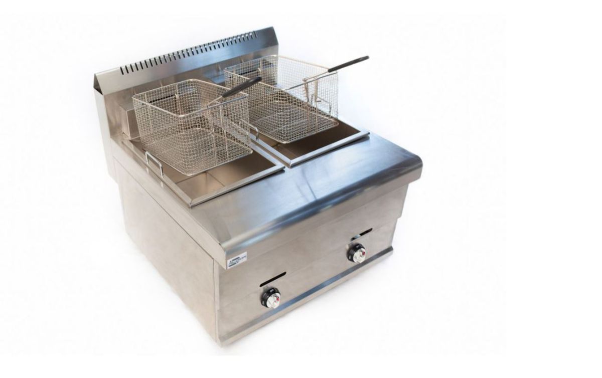 Double Gas Fryer - Stainless Steel with Lid